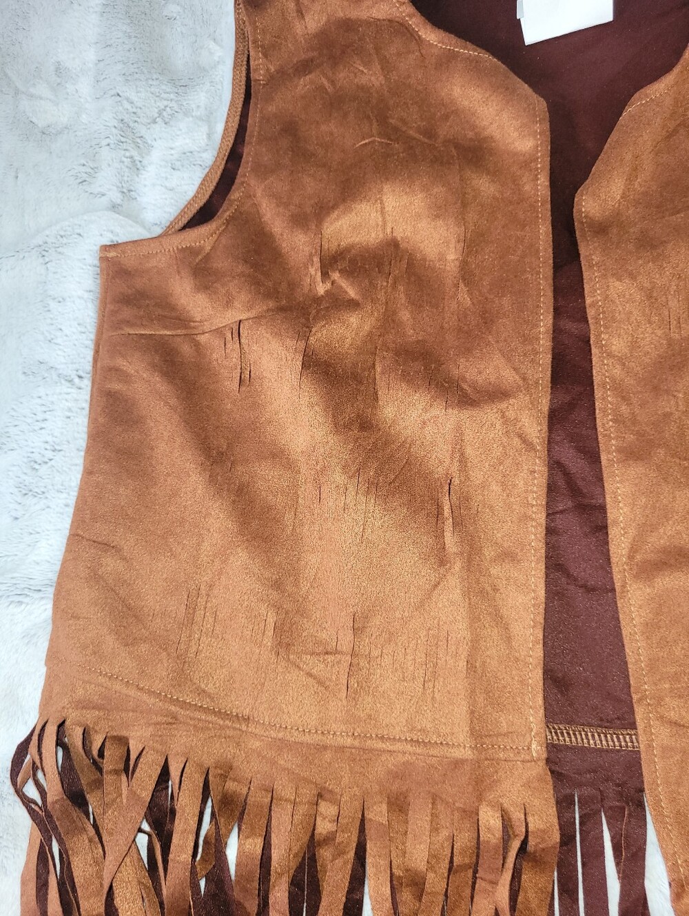 Womens Size Large Faux Suede Leather Brown Fringe Vest Bohemian Concert Festival - Picture 7 of 11
